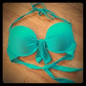 Turquoise Tie Halter Bikini Top sz Large